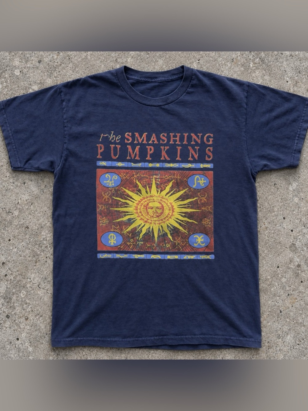 Gildan Smashing Pumpkins Sun Graphic T-Shirt Navy Blue Unisex